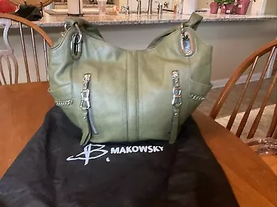 B. Makowsky Front Zippered Pockets Real Leather Hobo Shoulder Bag Chain Detail • $35