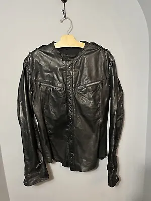 All Saints Spitalfields Vintage Rebell Black Leather Jacket Shirt Size M AW08 • £99.99