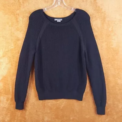 VINCE Womens Sweater Medium Black Pullover Raglan Contrast Trim 100% Cotton Knit • $26.88