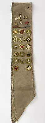 Early Bsa Boy Scout Sash 17 Merit Badges Be Prepared Eagles & Heart Pins • $19.99