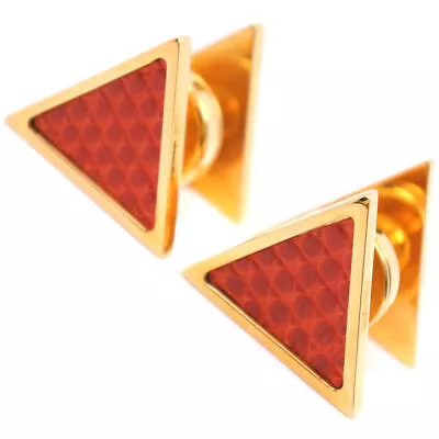 Hermes Triangle Cufflinks Gold Plated Lizard Red Gold Men's Accessories Suit • $601.77
