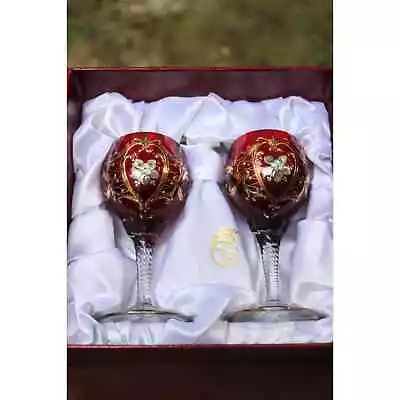 Vintage Murano Wine Glasses Goblets Ruby Red Flower Italian • $250