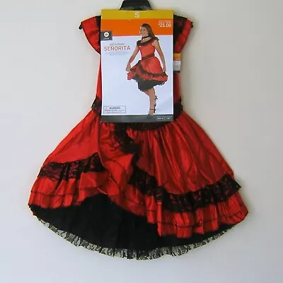 Senorita Spanish Dress Costume Red Black Satin Dress Size S Halloween • $19.98