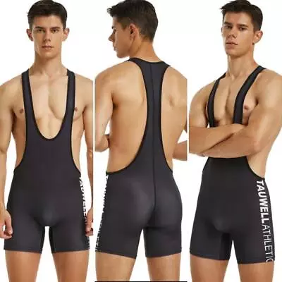 Mens Black One Piece Wrestling Singlets Bodysuit Leotard Jumpsuit S M L XL XXL • £15.99