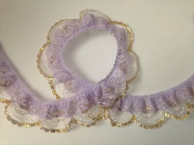 Double Ruffled Scalloped Lace Trim Lavender And Gold 2 Tier Lace Trim 2 YARDS • $6.95