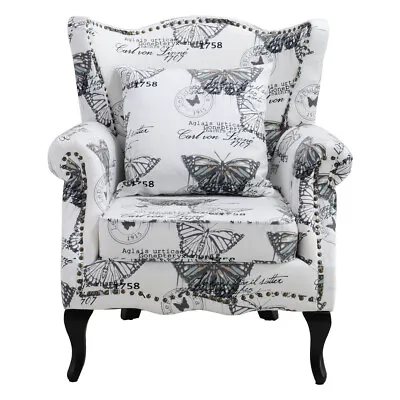 Velvet Armchair Chesterfield Queen Anne High Back Wing Chair Butterfly Sofa Seat • £199.95