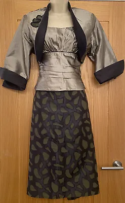Linea Raffaelli Navy Grey Sequinned Skirt Top & Bolero Size UK 12 40in BNWOT • £51.65