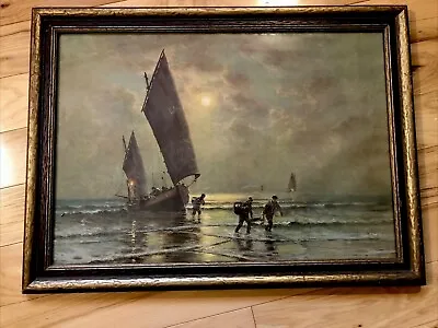 Vintage Framed Print The Fishermen's Return Moody Ocean Seaside Framed 22x16” • $49