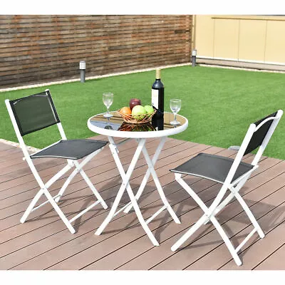 3 PCS Folding Bistro Table Chairs Set Garden Backyard Patio Furniture Black New • $94.95