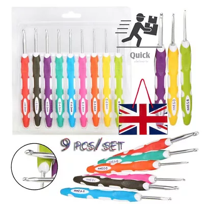 £7.95 • Buy 9x Aluminum Crochet Hook Set Plastic Soft Grip Handle Yarn Hook Knitting Needles