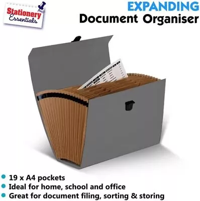 19 Pocket Expanding Box File Organiser A4 Paper Documents Foolscap Folder Case • £13.95