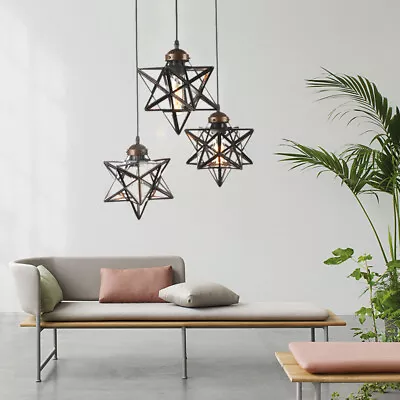 Moravian Star Pendant Light 3-Light Metal Glass Shade Chandelier Modern Art Deco • $83.60