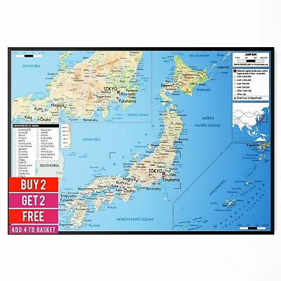 Map Of Japan Poster Educational Travel Physical World Map Tourism Print - A5-a3 • £9.99