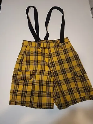 $13 • Buy Hot Topic Yellow And Black Plaid Shorts With Suspenders Size 2 Womens