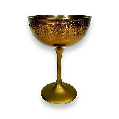 Brass VTG Goblet Chalice Etched Floral Cup Medieval Made India Glass Wine Knight • $16.19