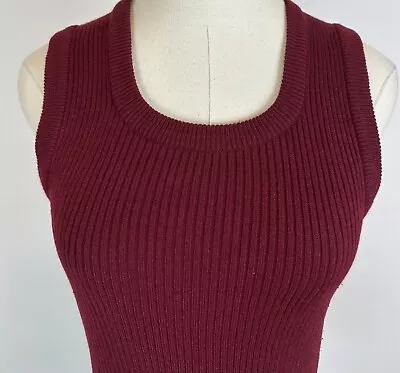 Vintage 70s Sweater Vest S Ribbed Knit Tank Top Burgundy Maroon Oxblood Retro   • $18.74