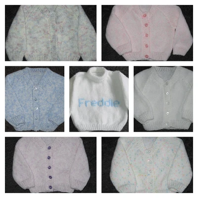 £11.99 • Buy Personalised Baby Cardigan Hand Knitted 0-3m Boy/girl. Larger Sizes To Order