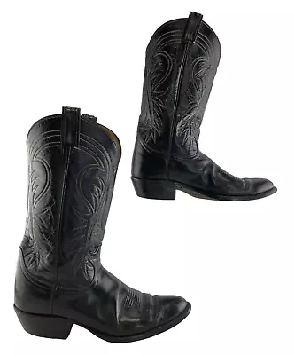 Men's Tony Lama Black Leather Almond Toe Western Boots Size 10.5 B *NARROW* • $79.04