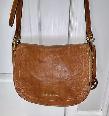 Michael Kors Purse Convertible TAN Distressed Leather Flap Crossbody HANDBAG • $89.95