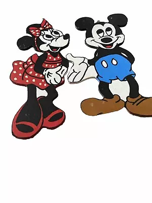 Vintage Mickey & Minnie Mouse Homemade Wood Wall Hangings 12”tall X5”wide Each • $29.99