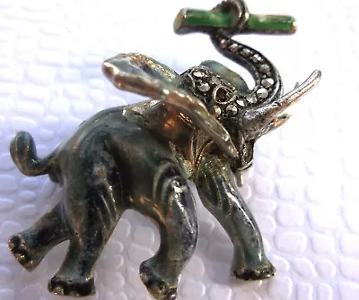 Vintage Sterling Silver Enamel Marcasite Elephant Brooch Pin 1960's • $12.95