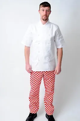 New Chef Elasticated Trousers In BlackRoyalGreen And Red Check Colours • £9.95