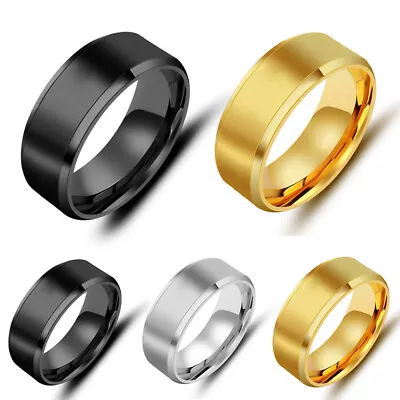 Stainless Steel Rings For Mens Wedding Ring Cool Simple Band Engagement Gift 8mm • £1.91