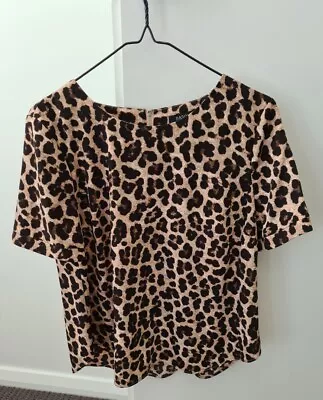 Basque Ladies Shirt Leopard Print Black And Brown Short Sleeve Size 12 Petite • $45