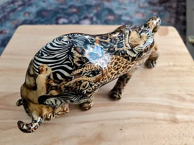 Vintage Bull Figurine  12”x6”  With Painted Animals Printed On Zebra Lion Etc • $21