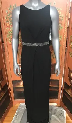 Aidan Mattox Women’s Black Embellished Back Slit Evening Dress Gown Size 12 NWT • $98