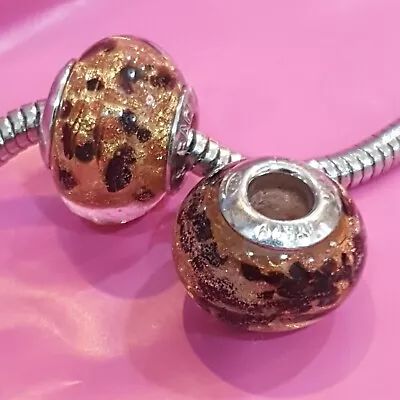 £9.99 • Buy Genuine AMORE & BACI 925 Sterling Silver Amber Glitter Glass Charm Bead E1