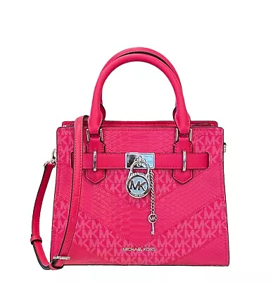 Michael Kors Hamilton Small Satchel Shoulder Bag Exotic Mk Electric Pink Multi • $119.80