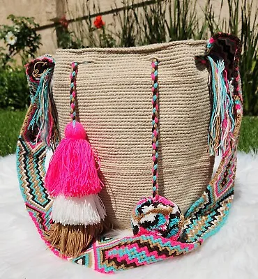 Wayuu Mochila Colombian Bag Medium Size Crossbody Beige • $58.50