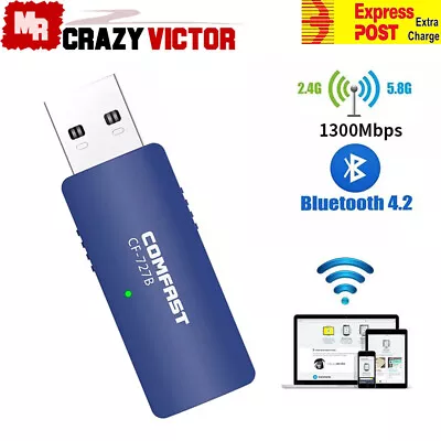 $22.95 • Buy 1300Mbps 5GHz Dual Band USB Wireless Wifi Adapter Bluetooth 4.2 Network Card PC