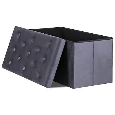 31.4  Folding Storage Ottoman Shoes Bench Velvet Storaege Chest Footrest Gray • $30.58