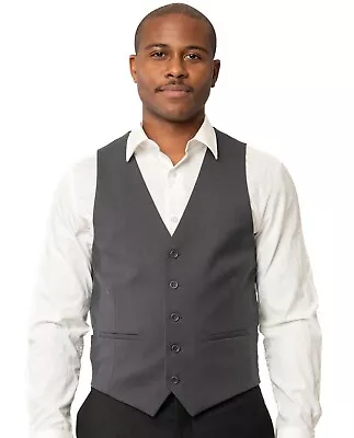 Charcoal Textured Dress Suit Vest 5 Button V Neck Adjustable Back Strap AZARMAN • $34.95