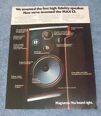 1973 Magnavox Max 12 Vintage Speaker Ad  We Invented The First High-Fidelity...  • $10.99