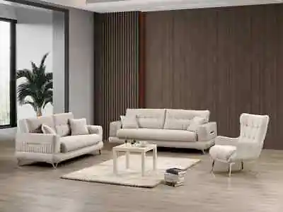 DERIN DESIGN Beige 1 2 & 3 Seater Sofa Set: Stain-Proof Plush Fabric • £295