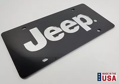 Acrylic Premium 3D Black License Plate W/ Mirror Script Emblem Logo For Jeep • $34.95