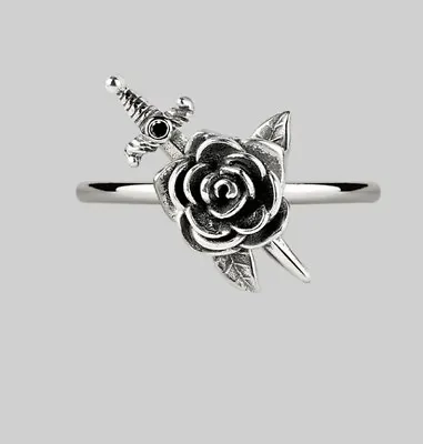 Regal Rose*rhapsody*sterling Silver Black Spinel Rose & Dagger Ring*size R • £14.99