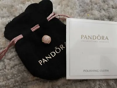 $34.05 • Buy Pandora Charm Rose Gold Clear Sparkle Charm New Polishing Cloth Presents Bag