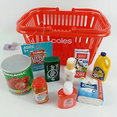 Coles Little Shop Red Mini Shopping Basket And Groceries Lot Bundle • £15.48