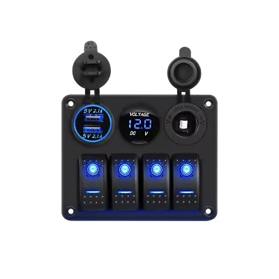 4 Gang Blue Rocker Switch Panel Circuit Breaker LED Waterproof Car Marine Boat A • $28.49