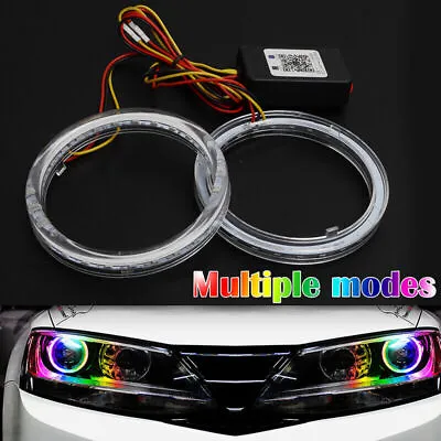 APP Control Car RGB 80MM LED Angel Eyes Halo Rings Headlight DRL Light Retrofit • $35.99