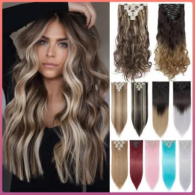 £14.31 • Buy Real Thick 8Pcs Clip In Hair Extensions Wavy Full Head As Human Hair Extentions