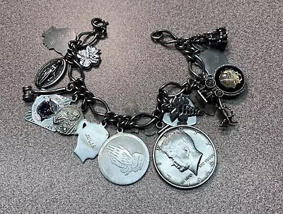 Vintage Sterling Silver Charm Bracelet W/ 17 Vintage Charms 70g • $59.99