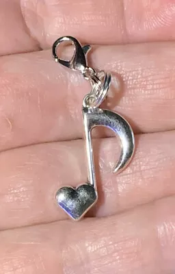 Silver Eighth Note Music 🎶 Note Heart Charm Zipper Pull & Keychain Add On Clip • $3.80