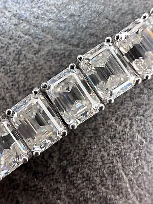 Men's 30 Ct Emerald Lab Created Diamond Tennis 8  Bracelet 14K White Gold Plated • $120