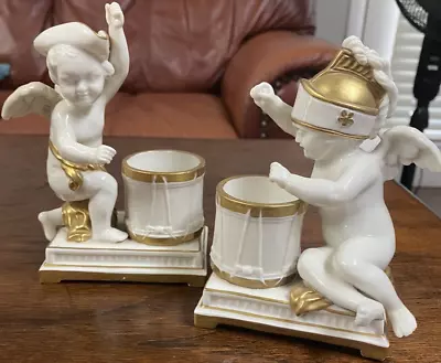 Set Of 2 Vintage Mottahedeh Italy Porcelain 5” Angel Cherub Figurines Drum Wing • $210