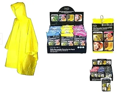 £4.99 • Buy Adult Kids Reusable Vinyl Rain Coat Mac Hooded Waterproof Festival Poncho Cape S